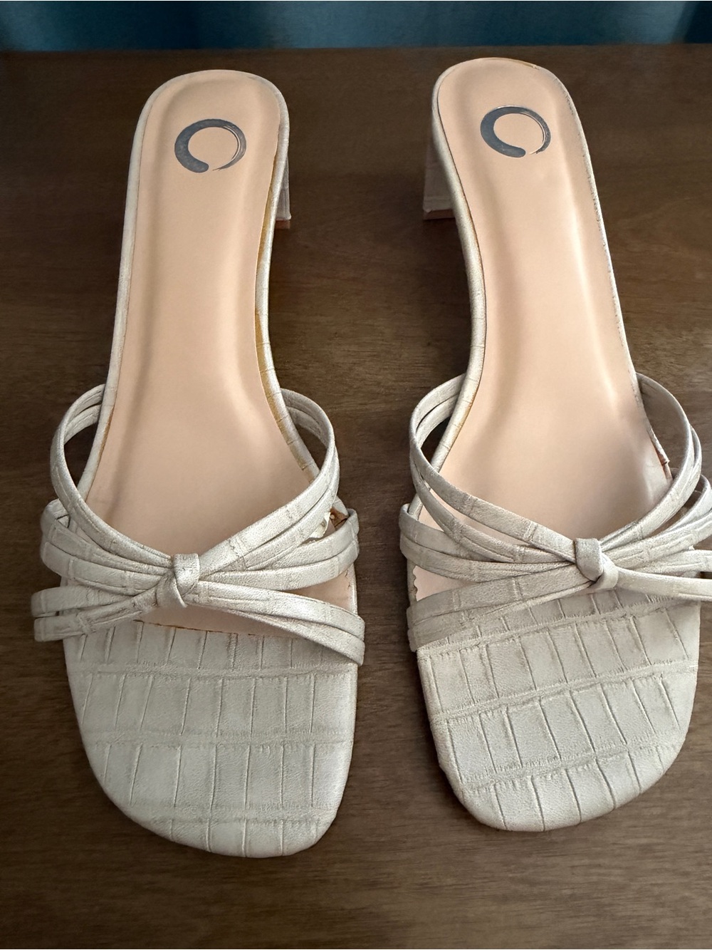 Journee Collection Beige Knotted Square-Toe Mules